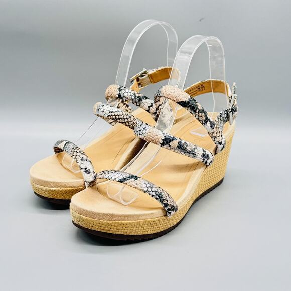Vionic Sandal Womens 7 Beige Snake Print Kora Raffia Boa Espadrille Wedge Shoes - Picture 3 of 13